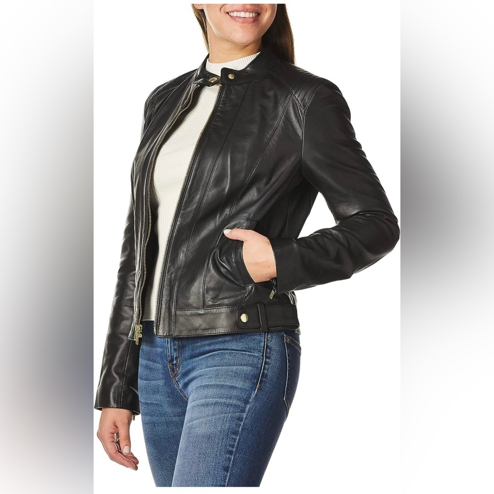 NEW Cole Haan Black Leather Jacket
